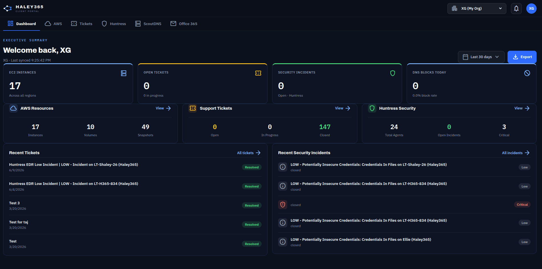 Haley365 client portal dashboard
